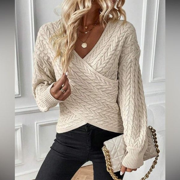 Apricot Plain V-Neck Long Sleeve Sweater | Last day 80% off!
