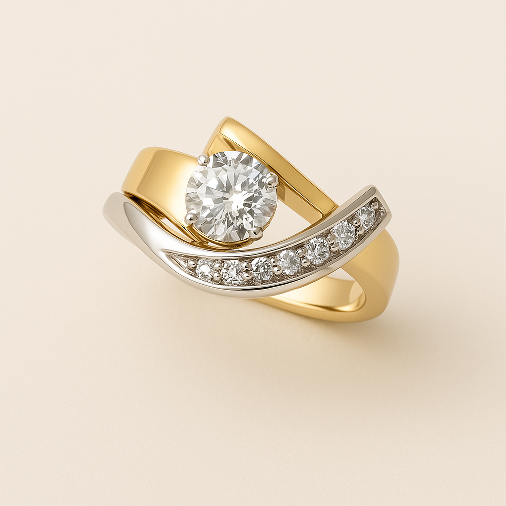 Vintage Irregular Gold & Silver Zirconia Ring | Last day 80% off!