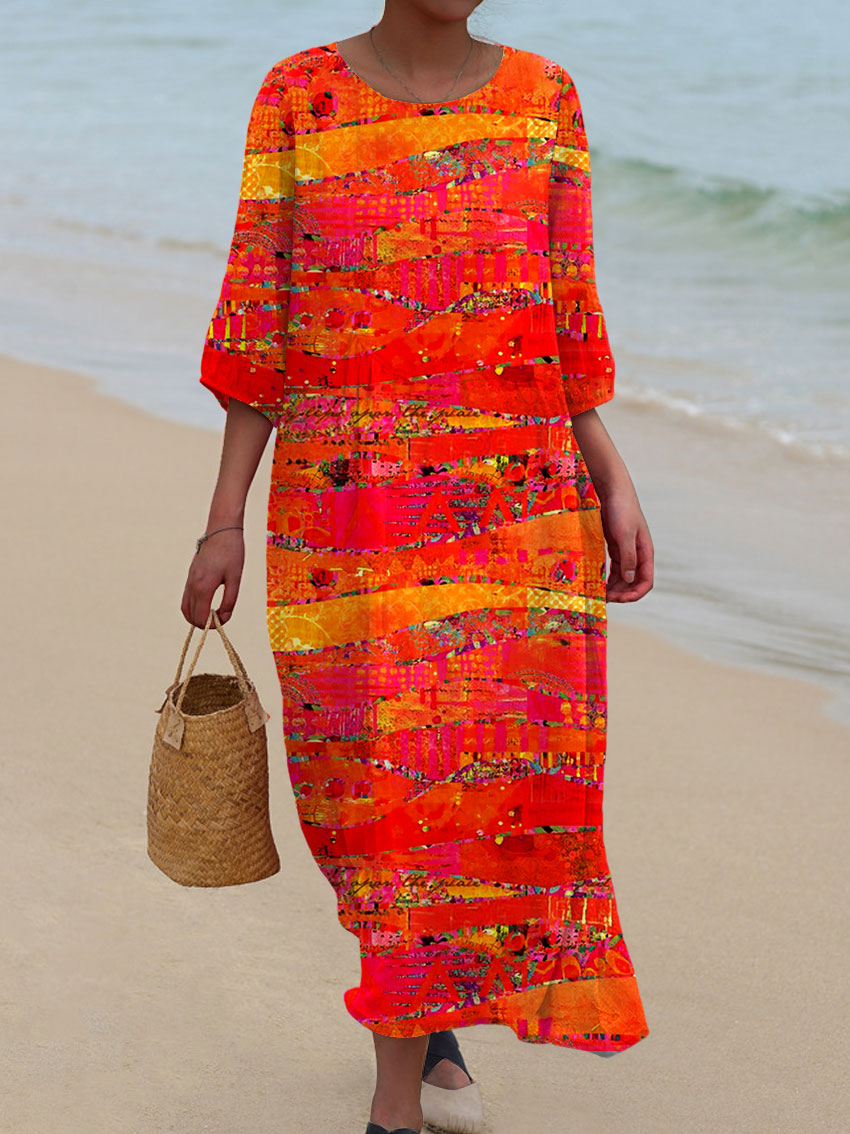 Women's Vintage Art Print Casual Cotton And Linen 3/4 Sleeve Shirt | Last day 80% off!