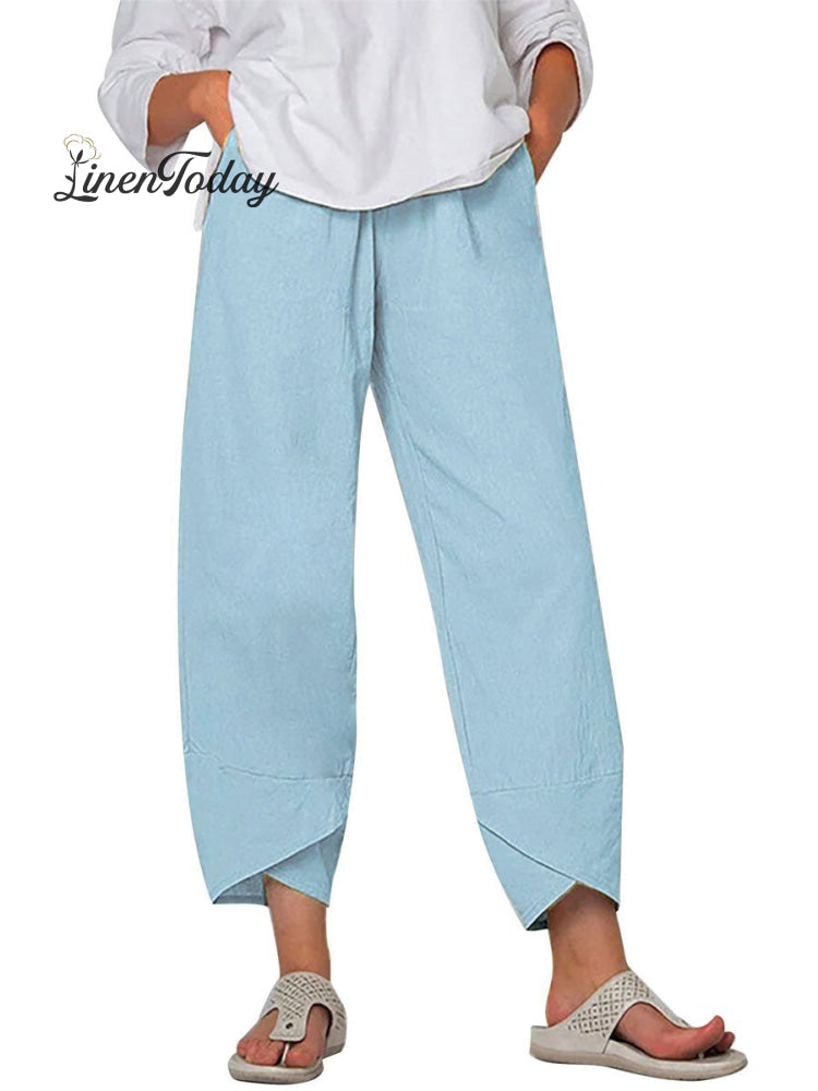 Women's Solid Color Loose Elegant Casual Simple Cotton And Linen Ninth Pants | Last day 80% off!