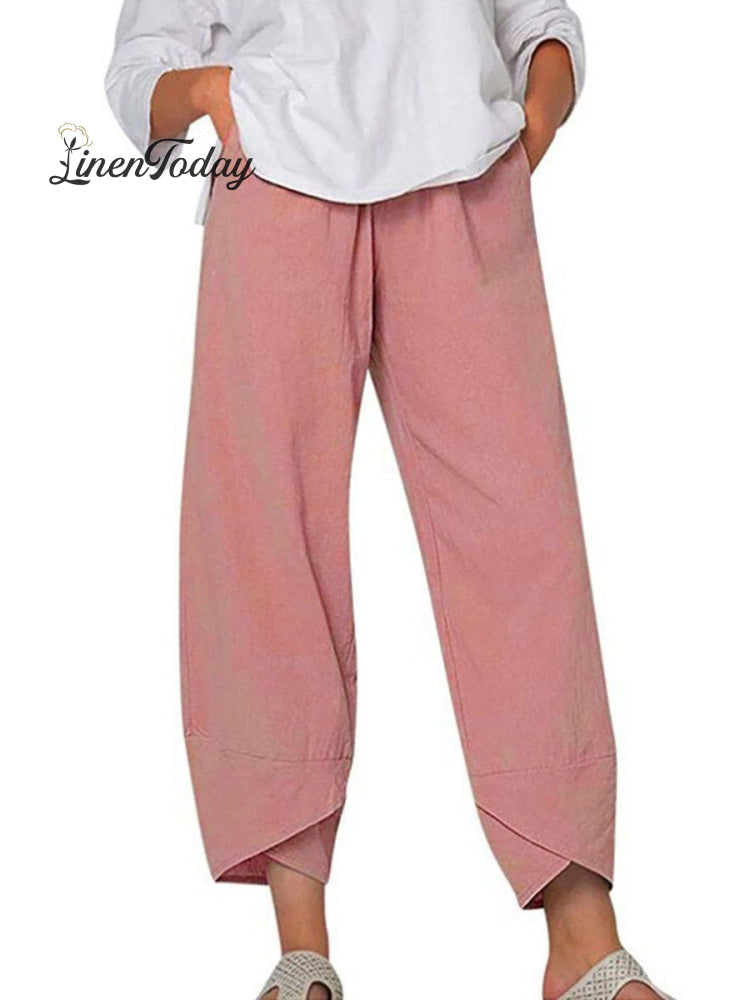 Women's Solid Color Loose Elegant Casual Simple Cotton And Linen Ninth Pants | Last day 80% off!