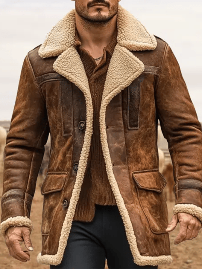 Men's Vintage Suede Patchwork Plush Multi-Pocket Reverse Collar Outdoor Jacket Last day 80% off!