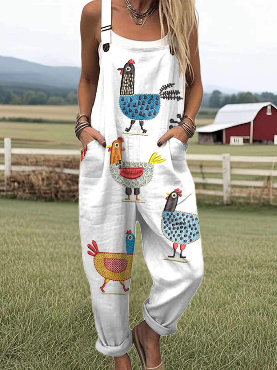 Women's Funny Chick Art Print Casual 100% Cotton Wide Leg Jumpsuit | Last day 80% off!