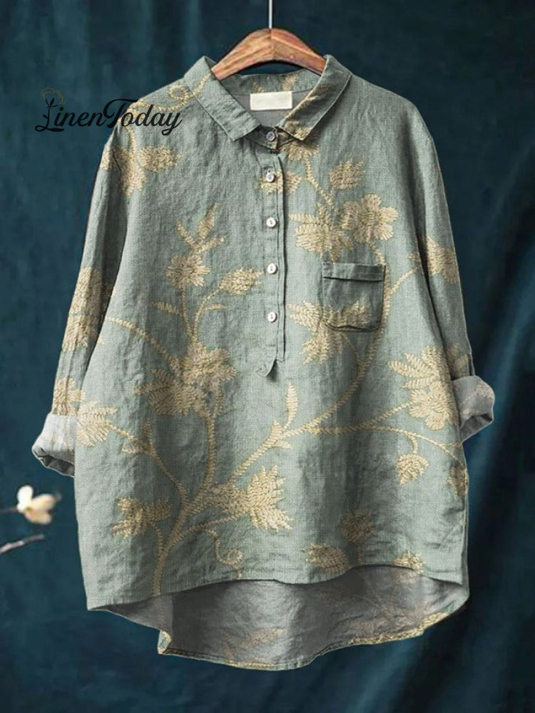 Women's Retro Floral Art Print Casual Cotton And Linen Shirt | Last day 80% off!
