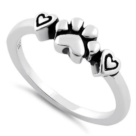 Sterling Silver Pet Love Paw & Hearts Ring | Last day 80% off!