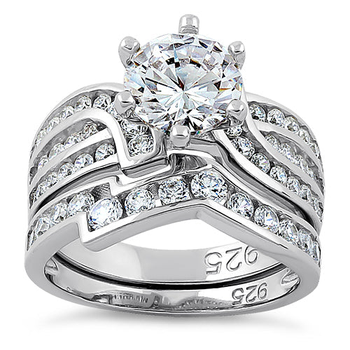 Sterling Silver CZ Engagement Ring Set | Last day 80% off!