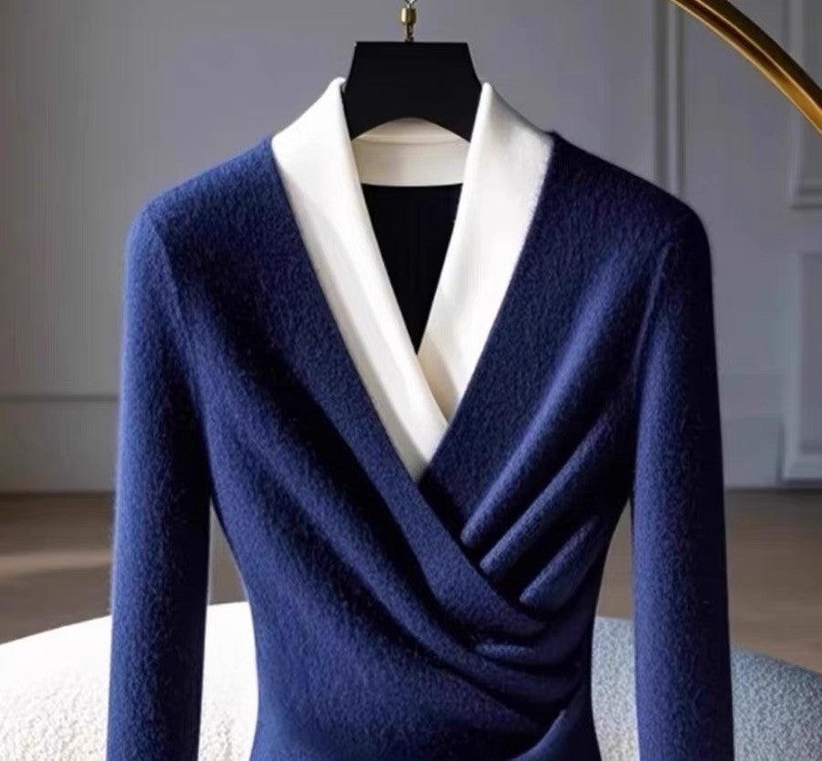 Blue V-Neck Long Sleeve Sweater | Last day 80% off!