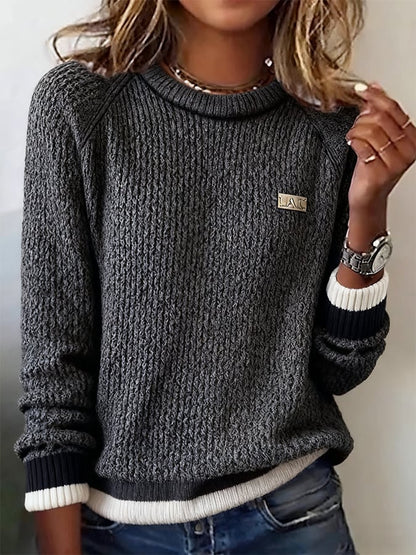 Grey Round Neck Long Sleeve Sweater | Last day 80% off!