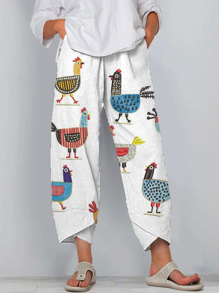 Women's Funny Chick Art Print Casual 100% Cotton Wide Leg Jumpsuit | Last day 80% off!