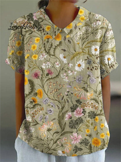 Women's Retro Floral Art Print Casual Cotton And Linen Shirt | Last day 80% off!