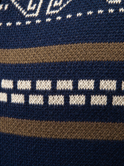 Geometric Jacquard Zip Stand Collar Sweater | Last day 80% off!