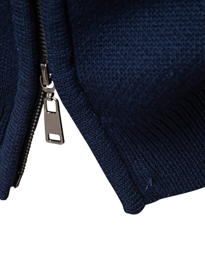 Geometric Jacquard Zip Stand Collar Sweater | Last day 80% off!