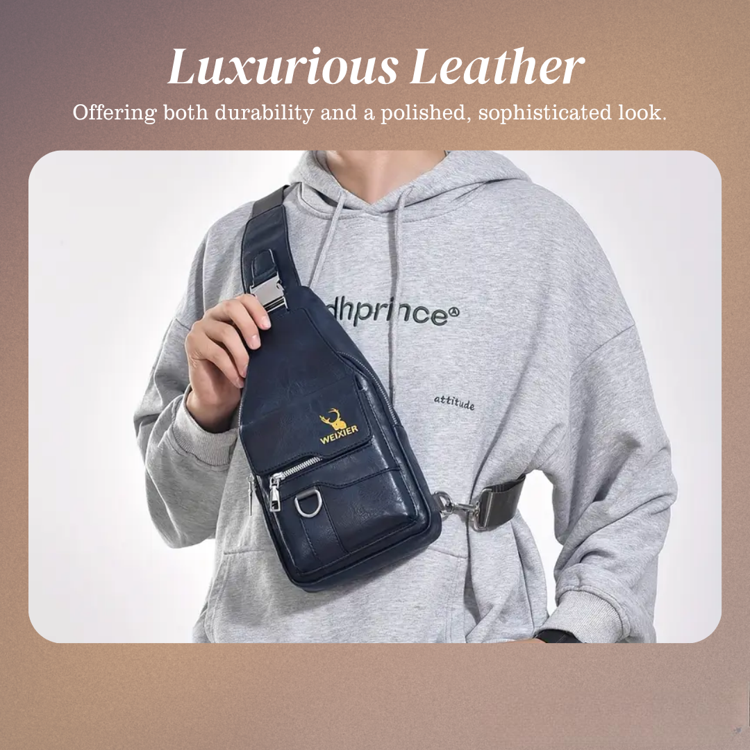 Thomas - Vertical Leather Sling Bag with Secure Flap & Zips | Last day 80% off!