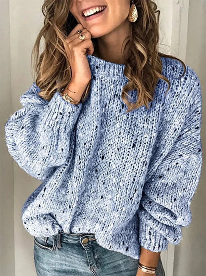 Comfy Blue Round Neck Long Sleeve Sweater | Last day 80% off!