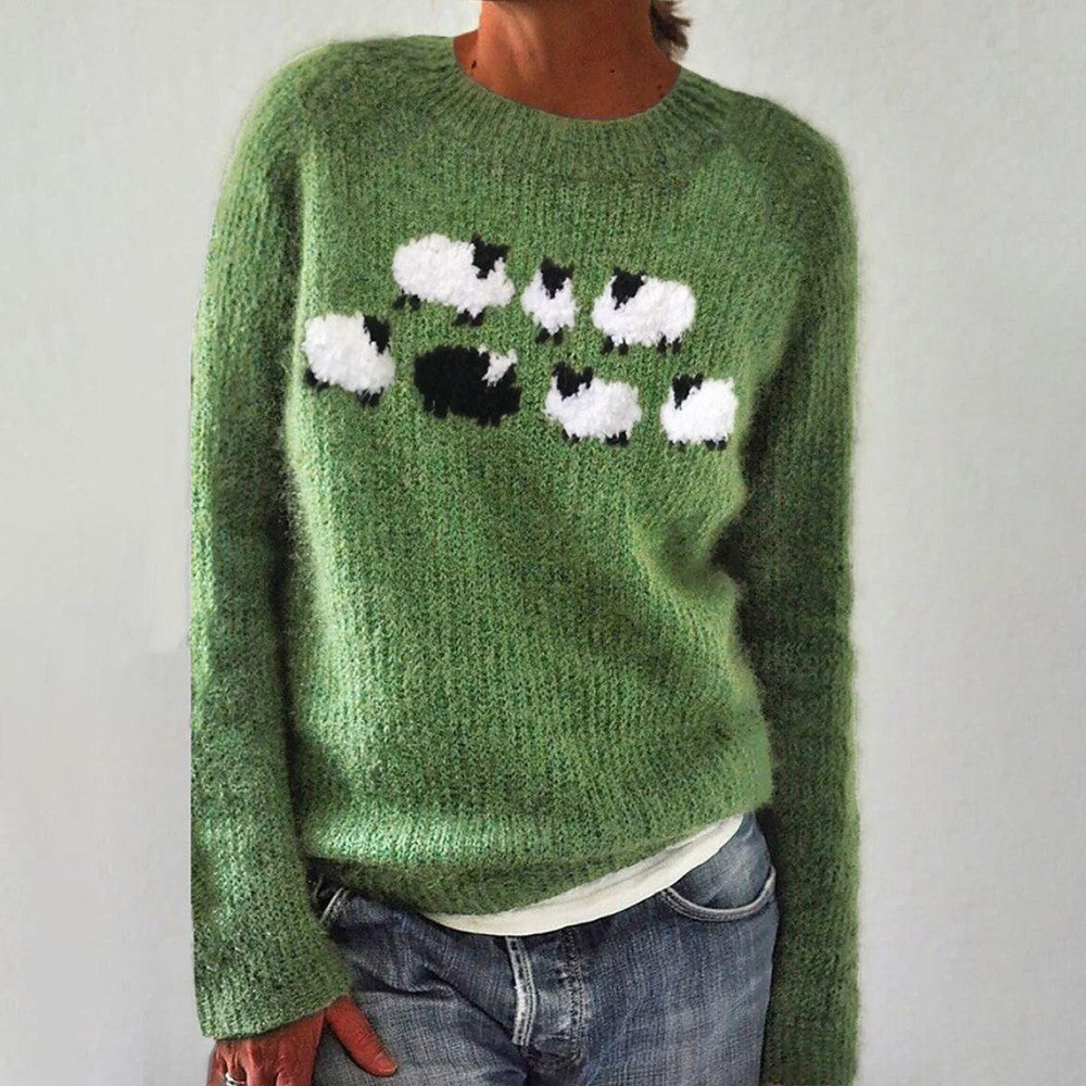 Green Long Sleeve Print Sweater | Last day 80% off!