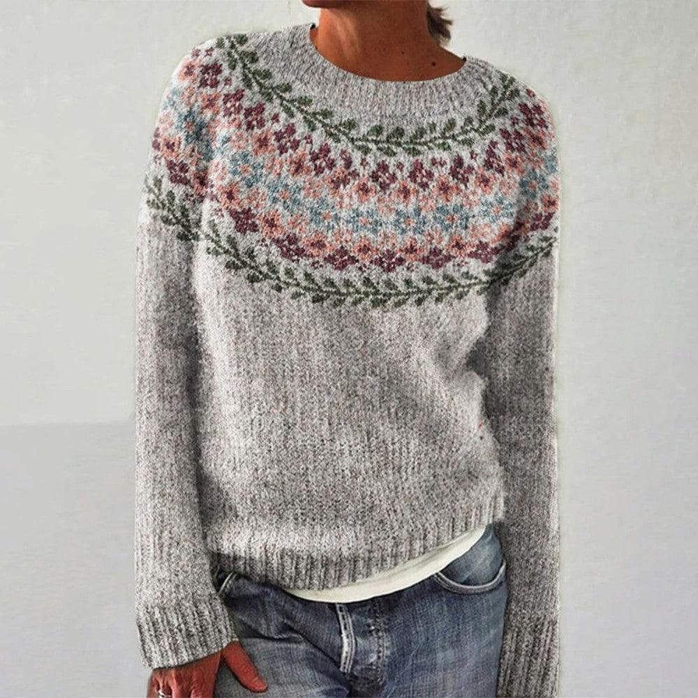 Elegant Print Round Neck Sweater | Last day 80% off!