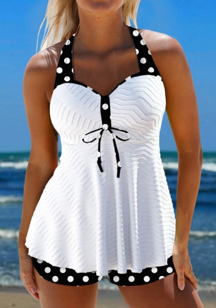 Ana – White Tankini with Polka Dots | Last Day 80% Off!