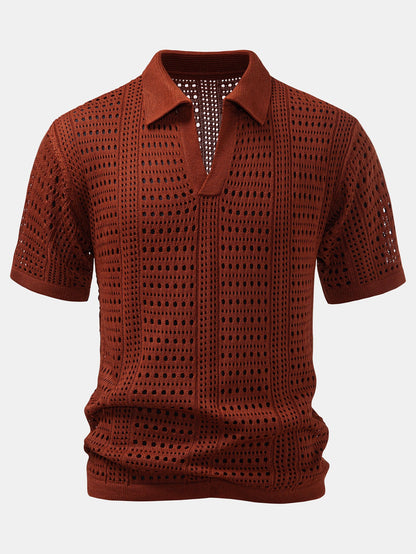 Crocheted V-Neck Polo Shirt & Linen Straight Leg Pants | Last day 80% off!