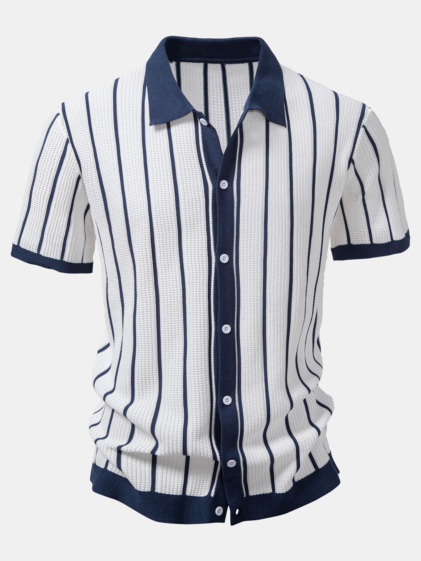 Striped knitted shirt with buttons & linen straight leg trousers | Last day 80% off!
