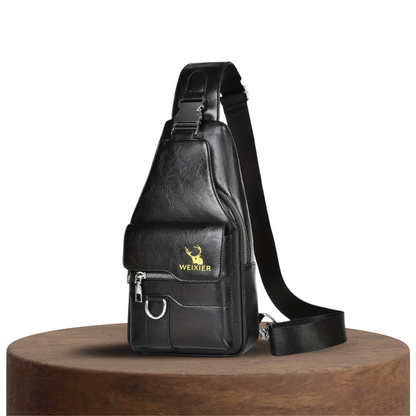 Thomas - Vertical Leather Sling Bag with Secure Flap & Zips | Last day 80% off!
