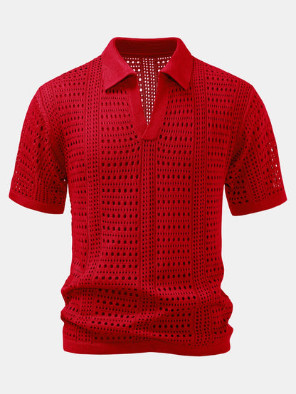 Crocheted V-Neck Polo Shirt & Linen Straight Leg Pants | Last day 80% off!