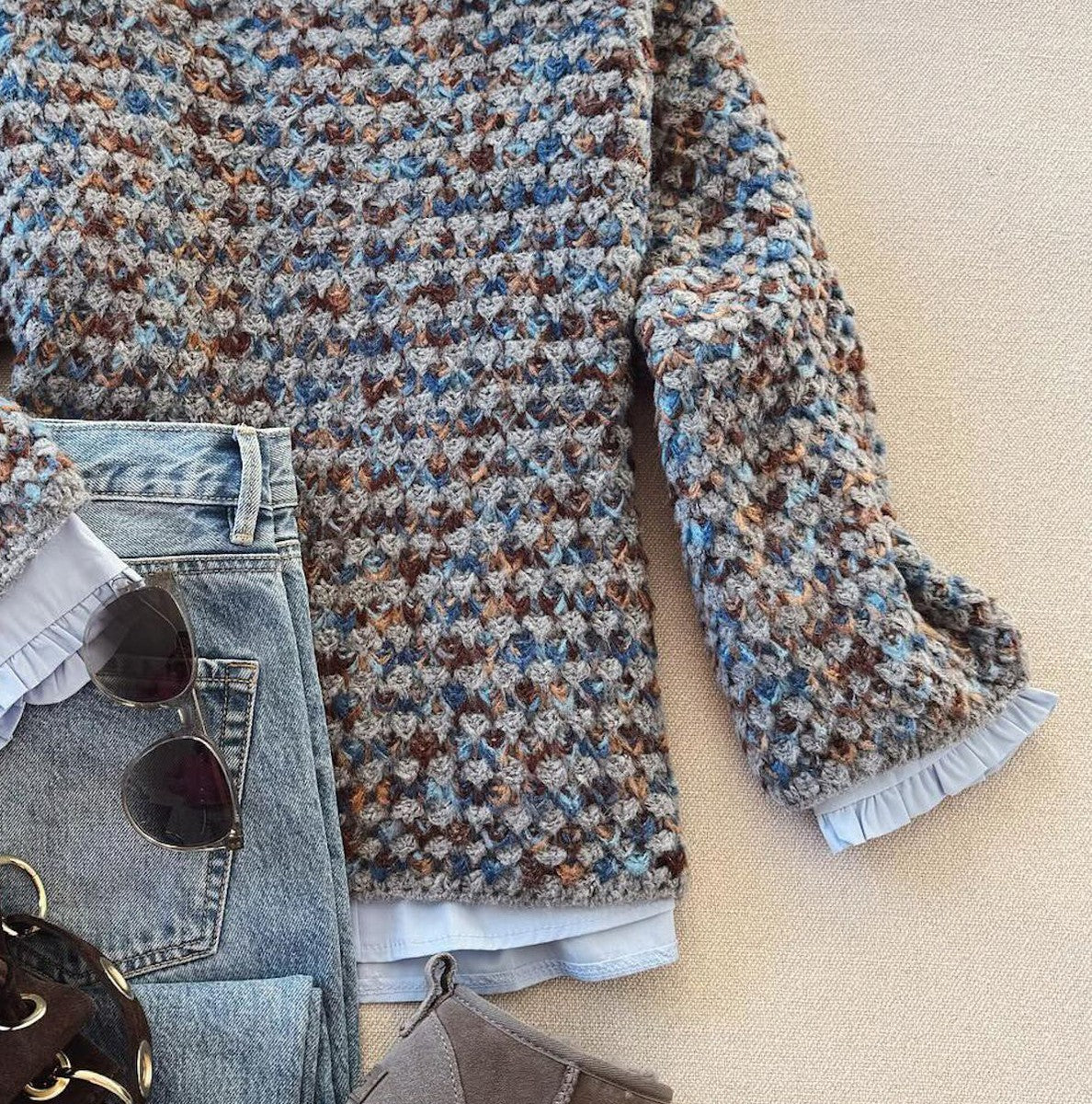 Blue Long Sleeve Color Block Sweater | Last day 80% off!