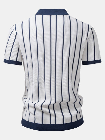 Striped knitted shirt with buttons & linen straight leg trousers | Last day 80% off!