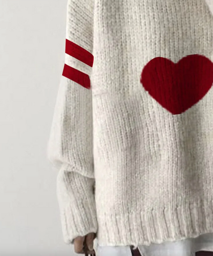 Elegant Red Heart Print Round Neck Sweater | Last day 80% off!