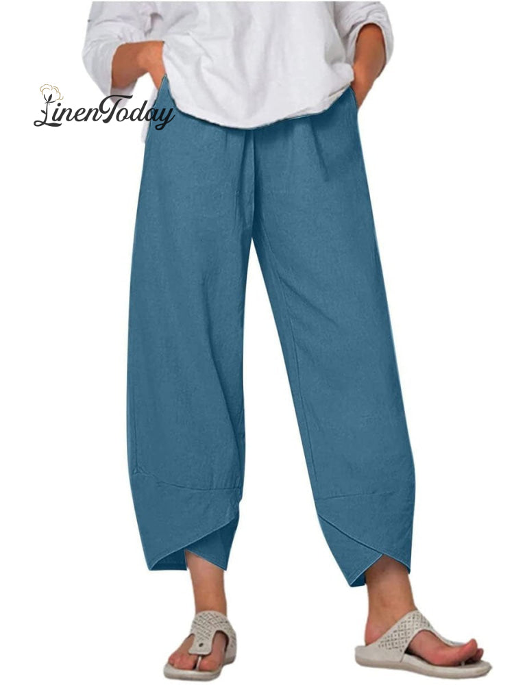 Women's Solid Color Loose Elegant Casual Simple Cotton And Linen Ninth Pants | Last day 80% off!