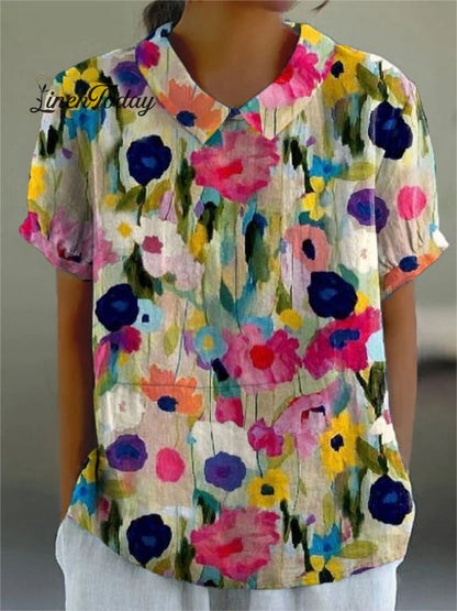 Women's Retro Floral Art Print Casual Cotton And Linen Shirt | Last day 80% off!