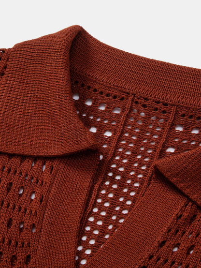 Crocheted V-Neck Polo Shirt & Linen Straight Leg Pants | Last day 80% off!