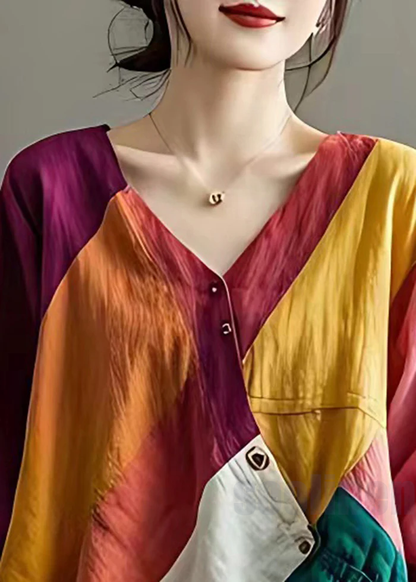 Colorblock Patchwork Linen Loose Blouses Asymmetrical Summer | Last day 80% off!