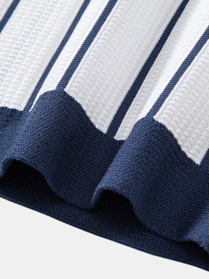 Striped knitted shirt with buttons & linen straight leg trousers | Last day 80% off!