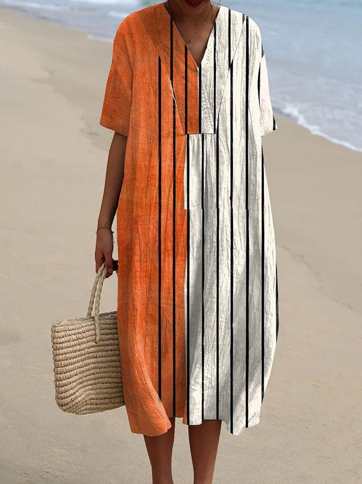 Women's Vintage Abstract Geometry Art Print Casual Cotton And Linen 3/4 Sleeve Shirt | Last day 80% off!