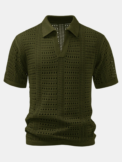 Crocheted V-Neck Polo Shirt & Linen Straight Leg Pants | Last day 80% off!