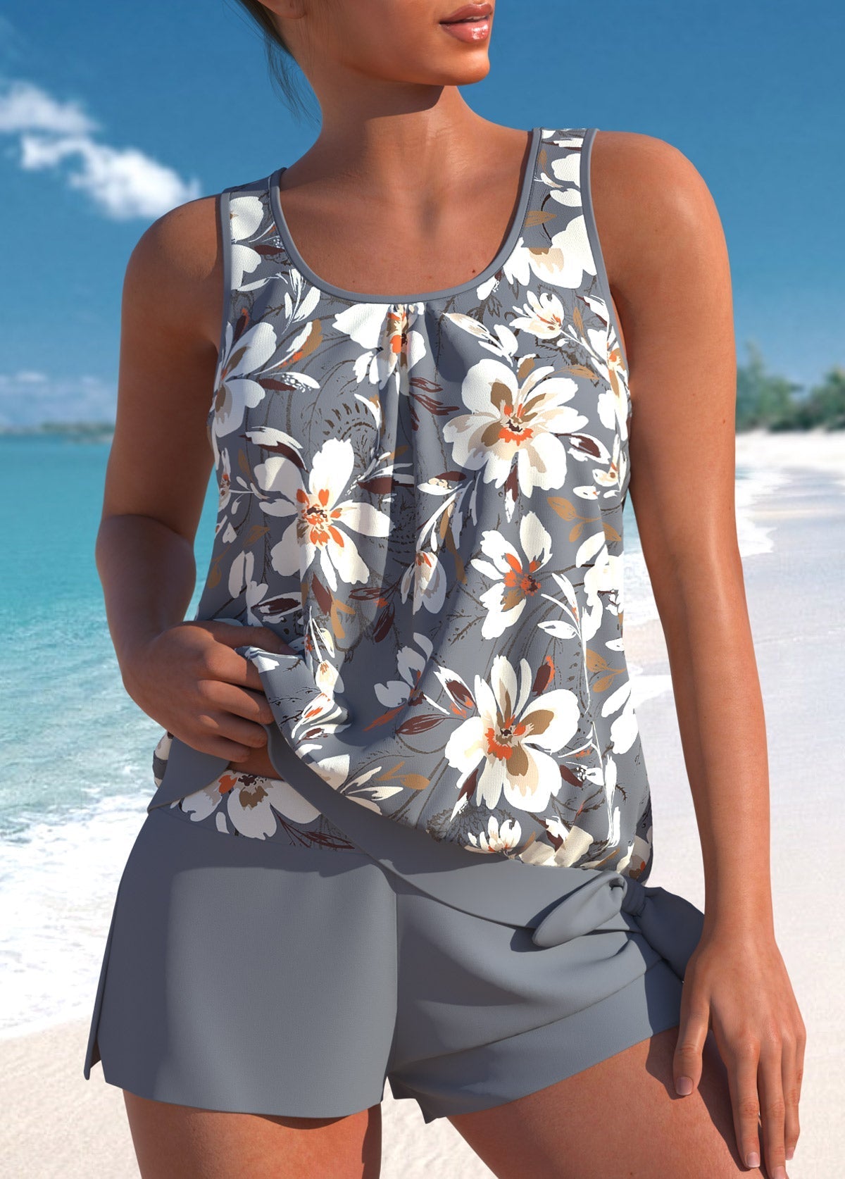 Hanna I Chic Asymmetrical High-Waisted Leaf Print Tankini I Last Day 80% Discount!