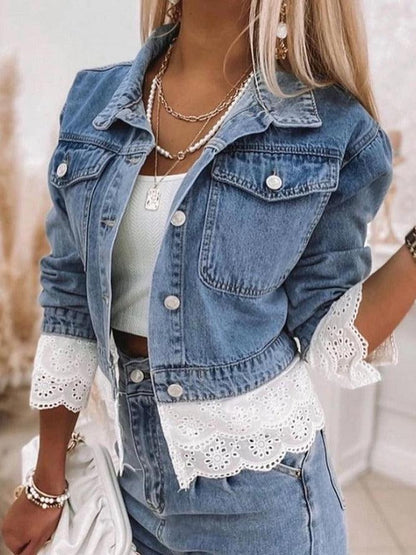 Blue Patchwork Denim Outerwear | Last day 80% off!