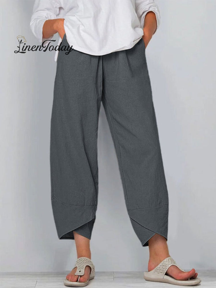 Women's Solid Color Loose Elegant Casual Simple Cotton And Linen Ninth Pants | Last day 80% off!