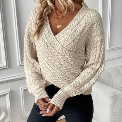 Apricot Plain V-Neck Long Sleeve Sweater | Last day 80% off!