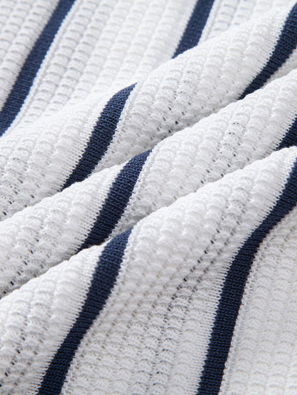 Striped knitted shirt with buttons & linen straight leg trousers | Last day 80% off!