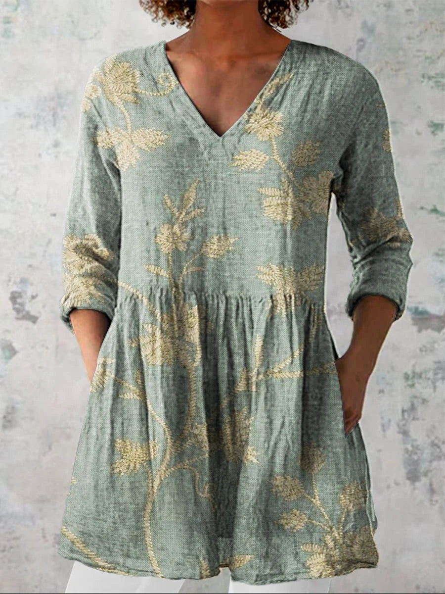 Women's Retro Floral Art Print Casual Cotton And Linen Shirt | Last day 80% off!