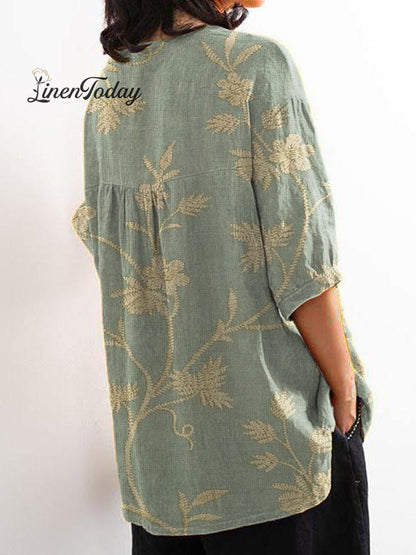 Women's Retro Floral Art Print Casual Cotton And Linen Shirt | Last day 80% off!