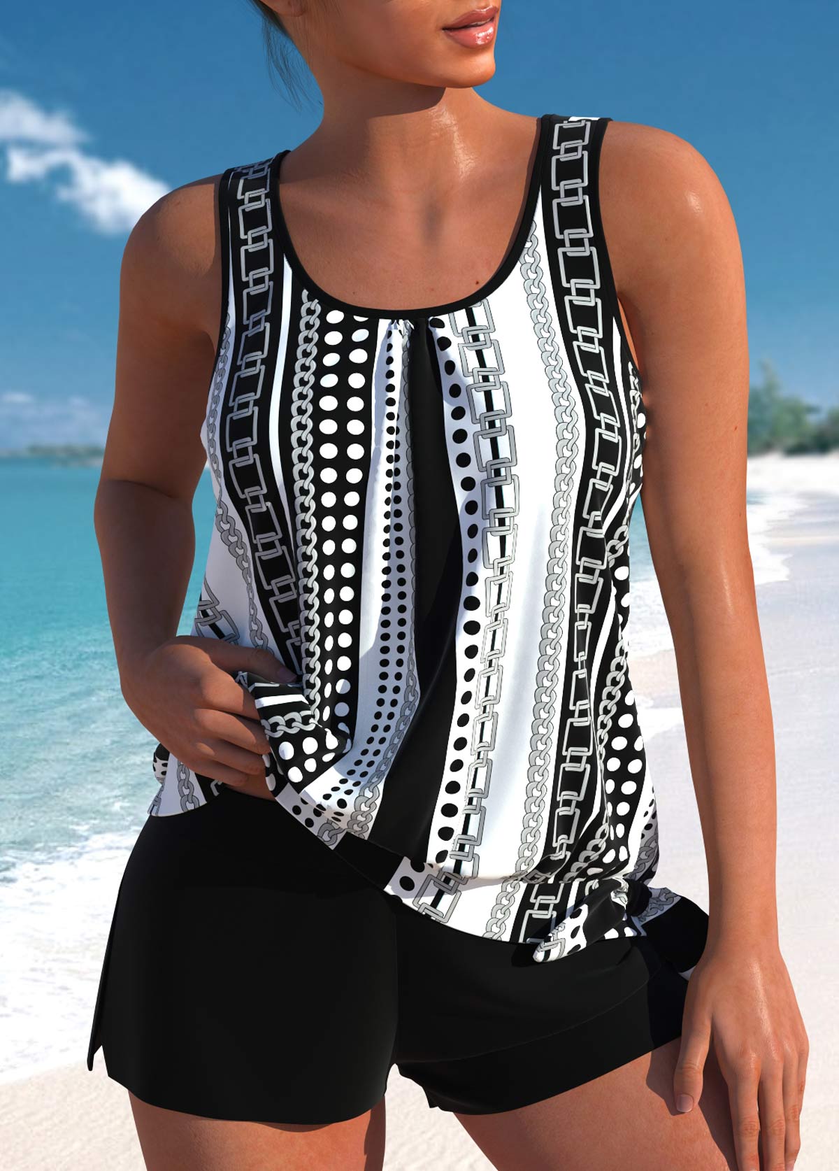 Elegant High Waist Tankini with Tropical Print | Last Day 80% Off!