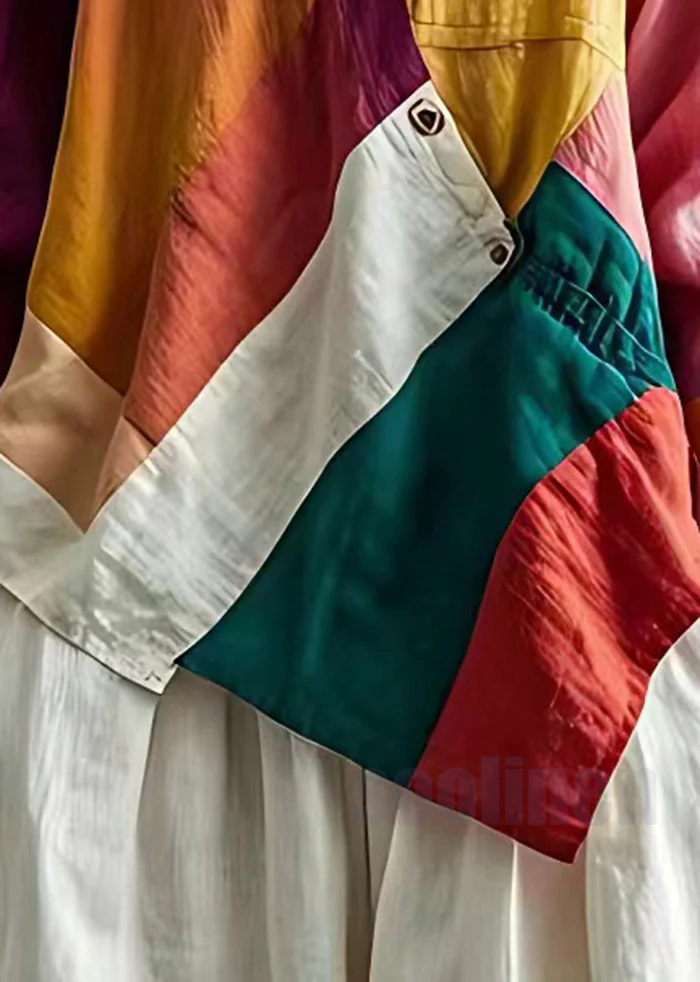 Colorblock Patchwork Linen Loose Blouses Asymmetrical Summer | Last day 80% off!
