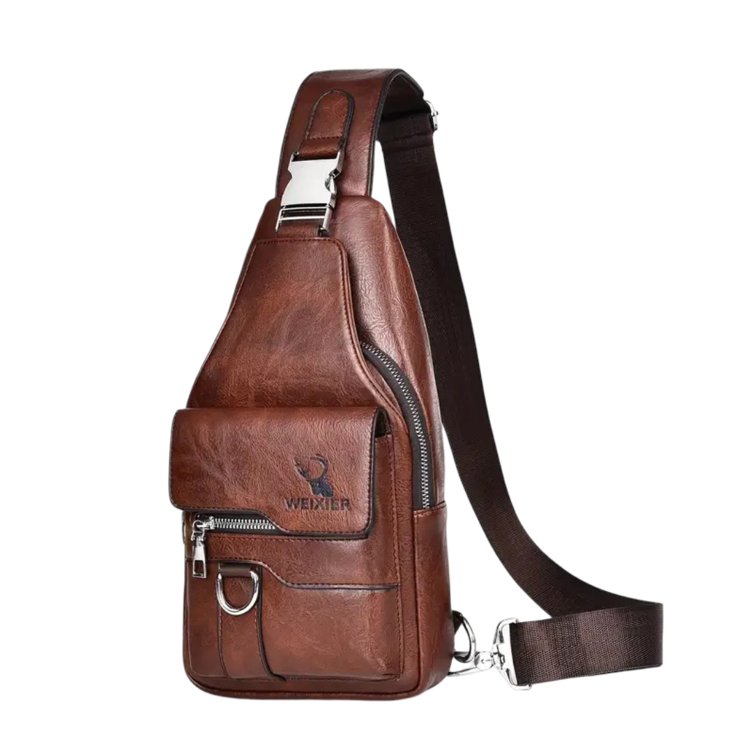 Thomas - Vertical Leather Sling Bag with Secure Flap & Zips | Last day 80% off!