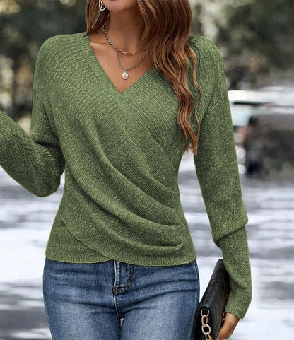 Green Plain V-Neck Long Sleeve Sweater | Last day 80% off!
