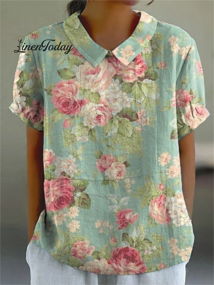 Women's Retro Floral Art Print Casual Cotton And Linen Shirt | Last day 80% off!