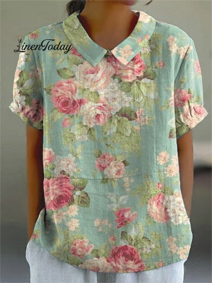 Women's Retro Floral Art Print Casual Cotton And Linen Shirt | Last day 80% off!