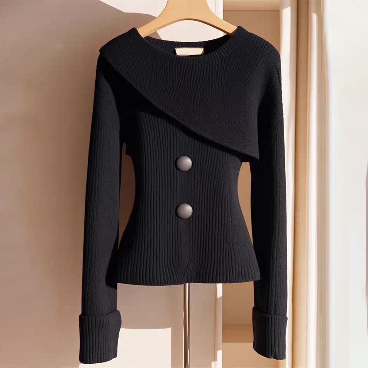 Black Plain Round Neck Long Sleeve Sweater | Last day 80% off!