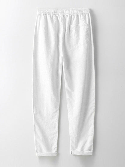 Striped knitted shirt with buttons & linen straight leg trousers | Last day 80% off!